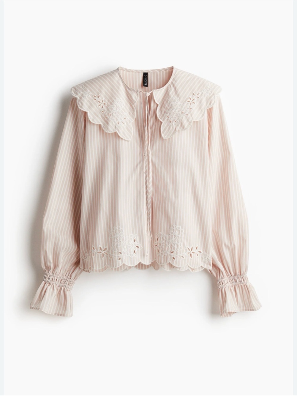 H&M Embroidered Blouse with Peter Pan collar- Pale Pink SZ M
